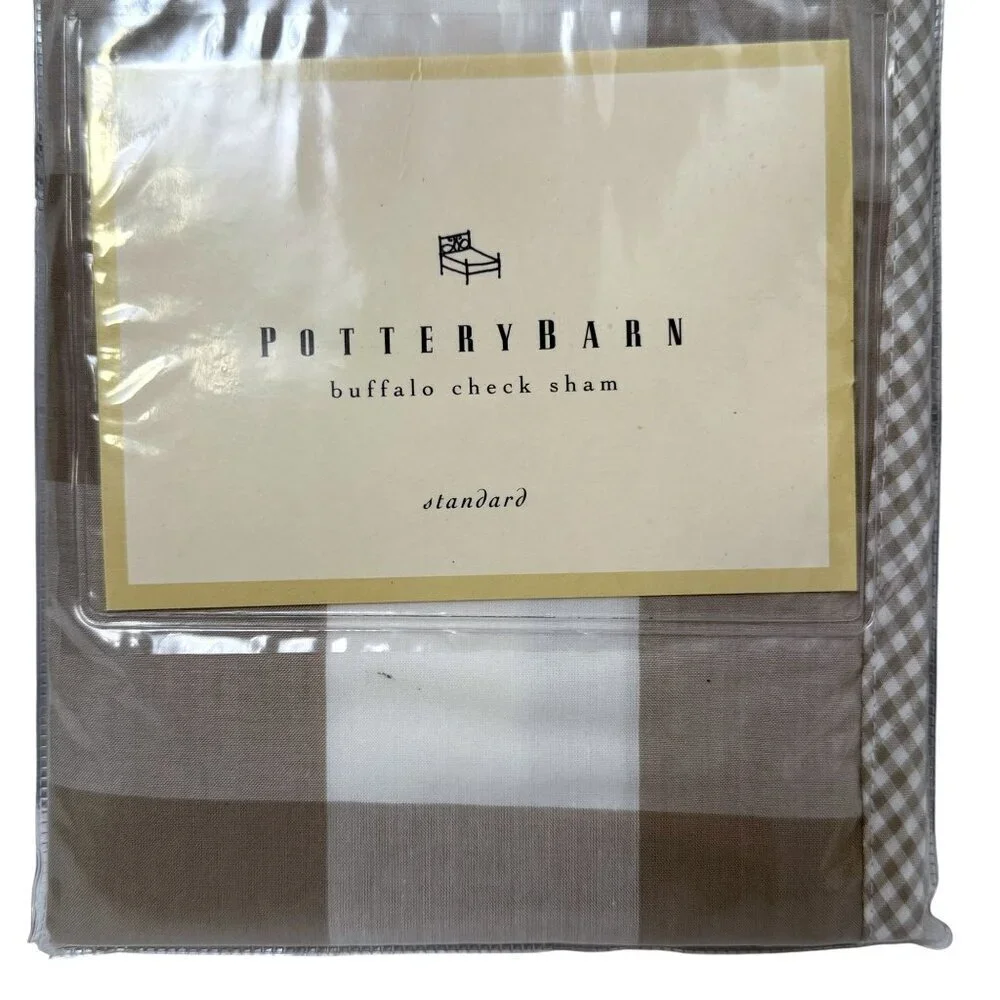 POTTERY BARN Buffalo Check Sham Beige Cotton One Pillowcase NWT